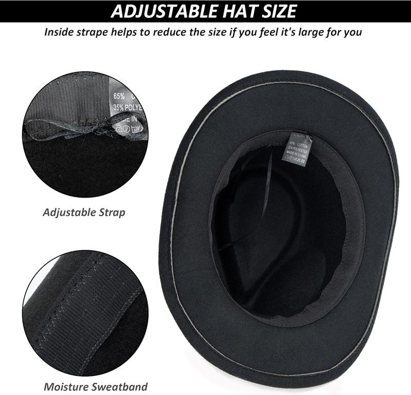 FGSS Womens Western-Cowboy-Hats Classic Felt-Hats - Rodeo Wide-Brim-Cowgirl Jazz-Hat with Buckle Belt(Lagre) - Image 4